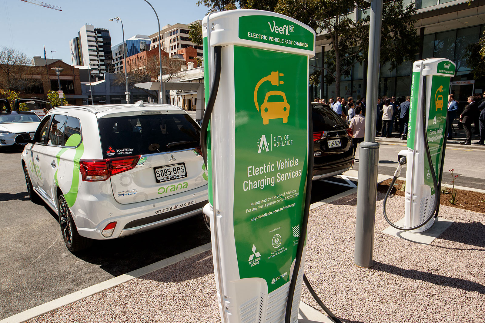 A new fast Electric Vehicle Charging Station opens in the Adelaide CBD
